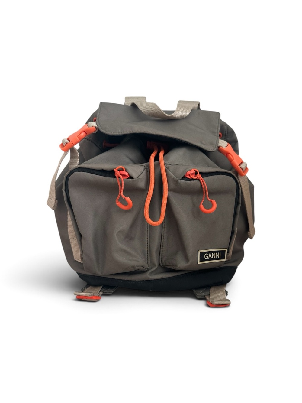Ganni Small Backpack in Kalamata with Orange Accents